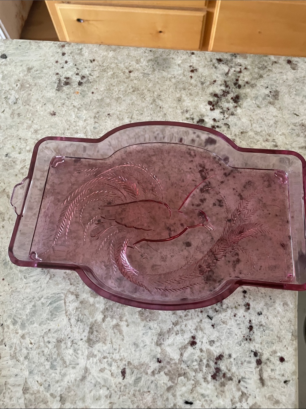 Indiana Glass Tiara Exclusive Bird of Paradise pink tray